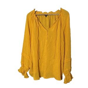 Torrid Popover Blouse Top 2X Butter Yellow Gauzy Long Sleeve Beachy Tassel